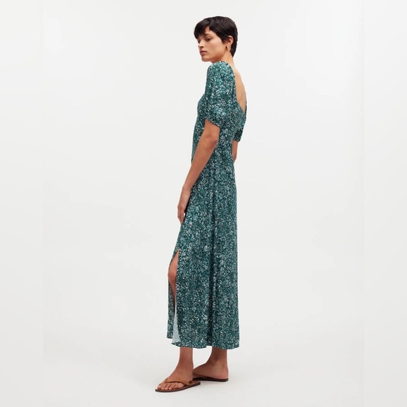 MADEWELL Puff Sleeve Sweetheart Neckline Green Ditsy Floral Midi Dress size 14 - Picture 5 of 16